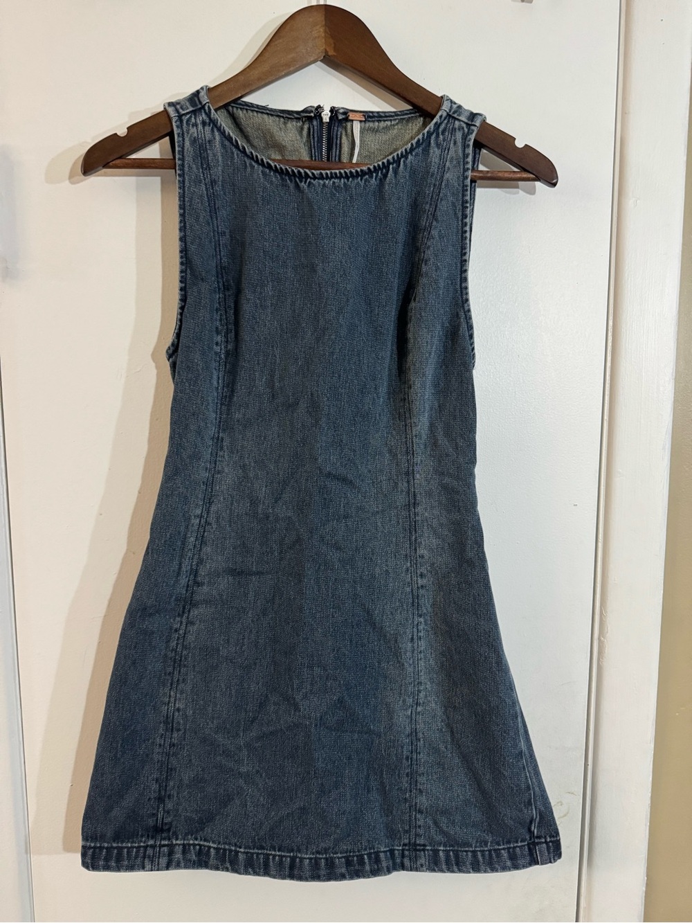 Free People Sleeveless Denim Mini Dress in Dark Blue